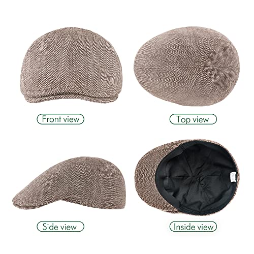 514lhz2rmdl.jpg Zowya Men's Black & Brown Flat Caps and Newsboy Hats, Herringbone British Style