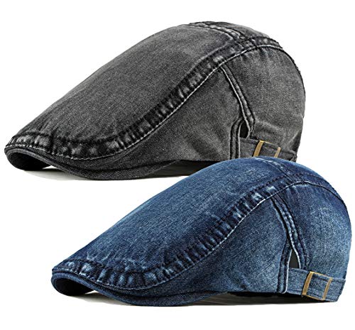 51dvlebowdl.jpg Qunson 2 Pack Men's Denim Cotton Newsboy Caps