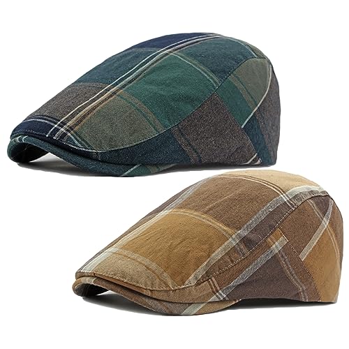 51x1w0erl.jpg Qianuer 2-Pack Men's Adjustable Plaid Ivy Flat Cap