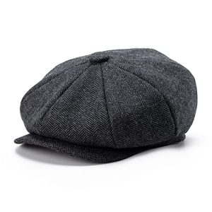 Men's Botvela 8 Panel Wool Blend Newsboy Flat Cap Herringbone Tweed Hat for Casual Wear | Botvela Men's 8 Panel Wool