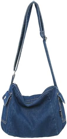 LIZHAOCAI Casual Retro Style Denim Tote Bag for Women Convenient Adjustable Shoulder Strap