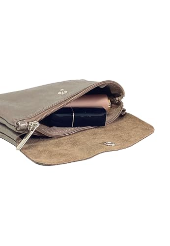 Portefeuille élégant en cuir métallisé Medio taupe fermerture à bouton