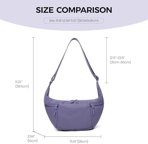 Women's VONAL Nylon Crescent Crossbody Bag for Slouchy Shoulder Hobo, Lightweight Moon Bag Dumpling Sling Purse | VONAL
