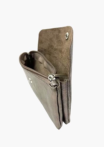 Portefeuille élégant en cuir métallisé Medio taupe fermerture à bouton