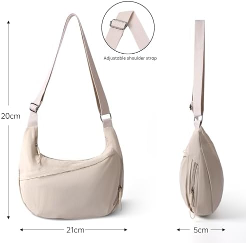 FFEDAYUN Crescent Bags for Women Casual Shoulder Handbags Multi-Pocket Lightweight Crossbody Purse Nylox Nylon Hobo Slin