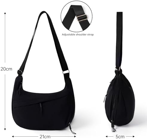 FFEDAYUN Crescent Bags for Women Casual Shoulder Handbags Multi-Pocket Lightweight Crossbody Purse Nylox Nylon Hobo Slin