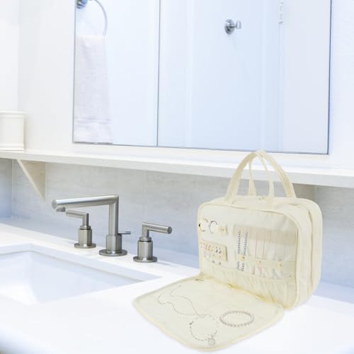 Toiletry Bag Compartmental Organizer Travel BagPortable Foldable with Anti-slip Metal Hook(Beige) Toiletry Bag Compart