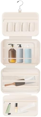 Toiletry Bag Compartmental Organizer Travel BagPortable Foldable with Anti-slip Metal Hook(Beige) Toiletry Bag Compart