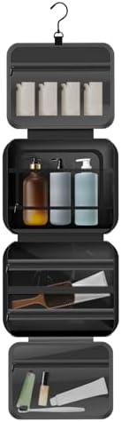 Toiletry Bag Compartmental Organizer Travel BagPortable Foldable with Anti-slip Metal Hook(Beige) Toiletry Bag Compart