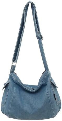 LIZHAOCAI Casual Retro Style Denim Tote Bag for Women Convenient Adjustable Shoulder Strap