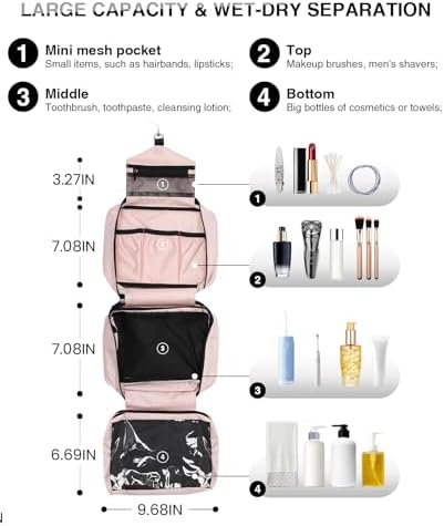 Travel Toiletry Bag for Women Men - Portable Large Hanging Organizer Sell Point: Makeup Bag for Cosmetic, Shampoo, Condi