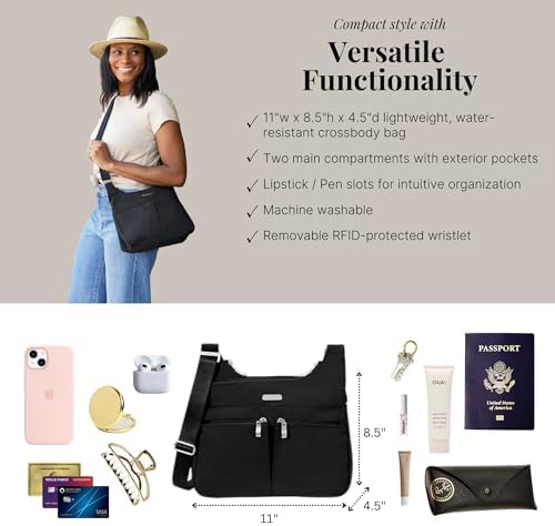 Baggallini Cross Over Crossbody Women Lightweight Water-Resistant Nylon Organized Travel Bag Purse