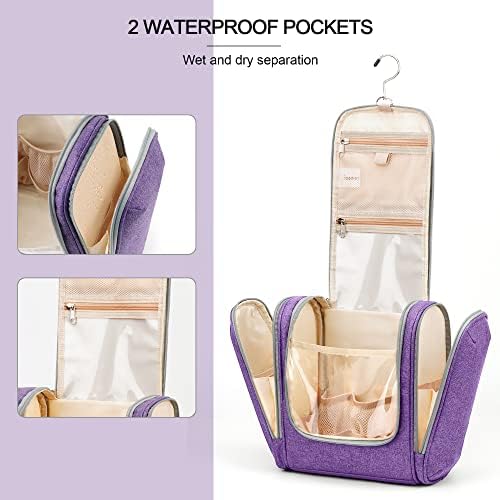 Water-resistant Travel Hanging Toiletry Bag for Women and Men, 6 Organizer Compartments, Holds Full Size Bottles, Black