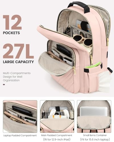 Laptop Backpack Purse for Women Work Travel Black OEKO-TEX STANDARD 100 Laptop Backpack Purse for Women College Black Qu