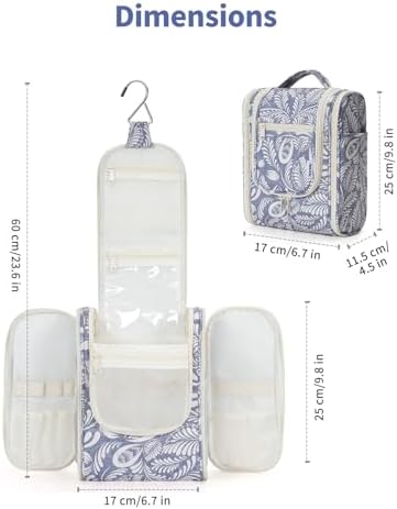 Narwey Large Blue Leaf Hanging Toiletry Bag for Women Travel and Men Cosmetics Organizers