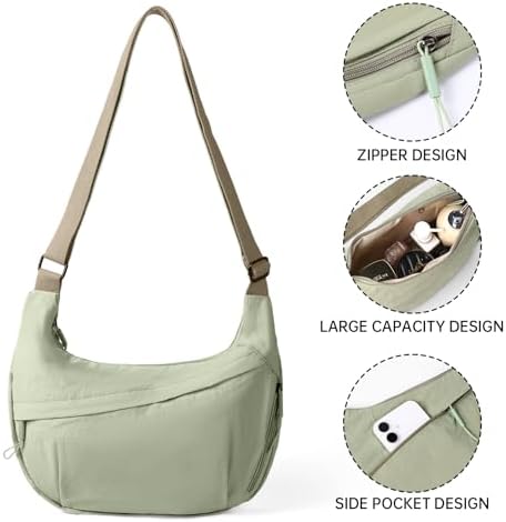 FFEDAYUN Crescent Bags for Women Casual Shoulder Handbags Multi-Pocket Lightweight Crossbody Purse Nylox Nylon Hobo Slin