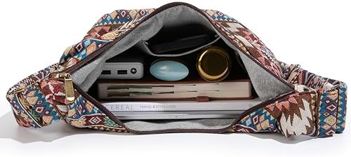 Coton Pose Women's Hippie Crossbody Bag - Top Zip Large Capacity Canvas Sling Bag - Handmade Jacquard Cloth