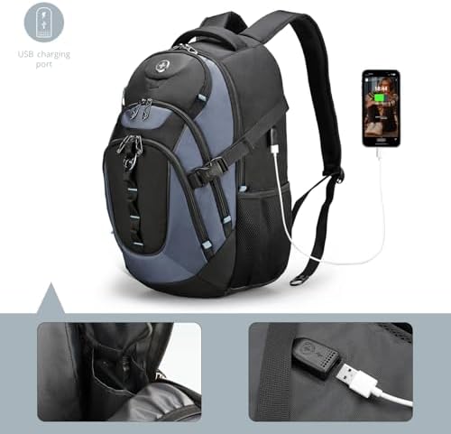 Swissdigital Design Laptop Backpack with USB Charging Port | Men's 15.6 Inches Fit 31L Travel Backpack | Blue/Black | SD