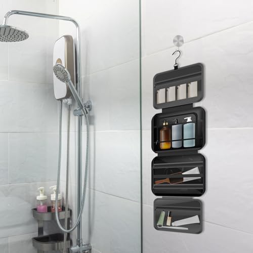 Toiletry Bag Compartmental Organizer Travel BagPortable Foldable with Anti-slip Metal Hook(Beige) Toiletry Bag Compart