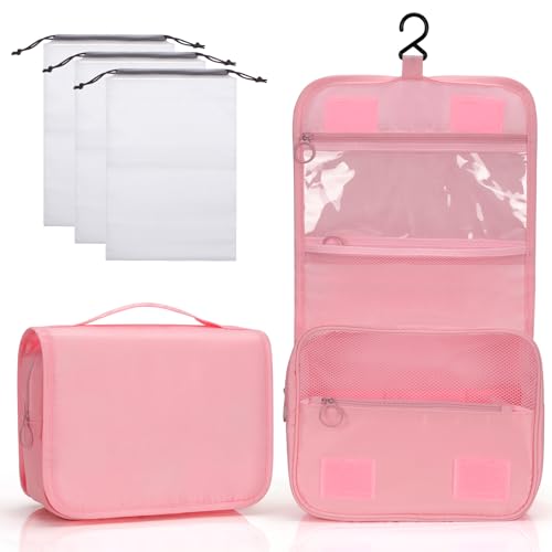 Trousse de toilette Zivacate rose pour voyage, affaires et fitness - étanche avec poignée et 3 sacs à cordon