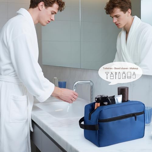 Elviros Lightweight Travel Toiletry Bag for Women and Men Travel Essentials Gifts for Men(Navy Blue) Global Recycled Sta