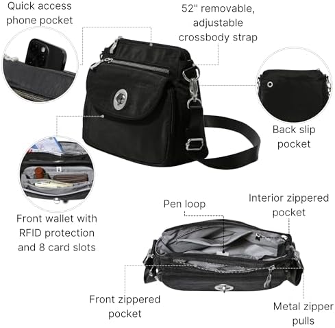 Baggallini Calais Crossbody Bags for Women Lightweight Water-Resistant Travel Purse Baggallini Calais Crossbody Bags for