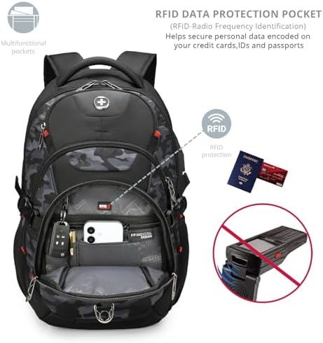Swissdigital Design Laptop Backpack with USB Charging Port | Men's 15.6 Inches Fit 31L Travel Backpack | Blue/Black | SD
