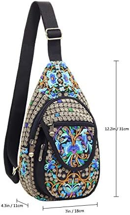 SILKAREA Embroidered Boho Small Sling Bag for Women Travel (Blue) SILKAREA Embroidered Boho Small Sling Bag for Women Ch