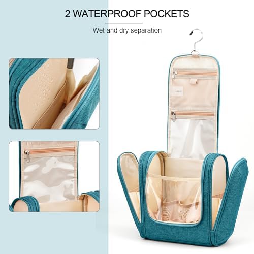 Water-resistant Travel Hanging Toiletry Bag for Women and Men, 6 Organizer Compartments, Holds Full Size Bottles, Black