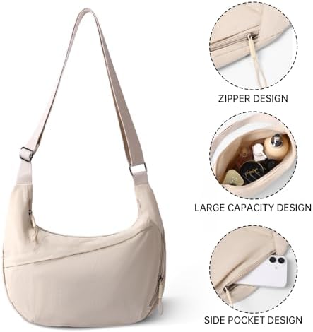 FFEDAYUN Crescent Bags for Women Casual Shoulder Handbags Multi-Pocket Lightweight Crossbody Purse Nylox Nylon Hobo Slin