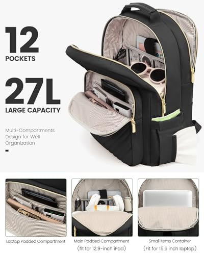 Laptop Backpack Purse for Women Work Travel Black OEKO-TEX STANDARD 100 Laptop Backpack Purse for Women College Black Qu