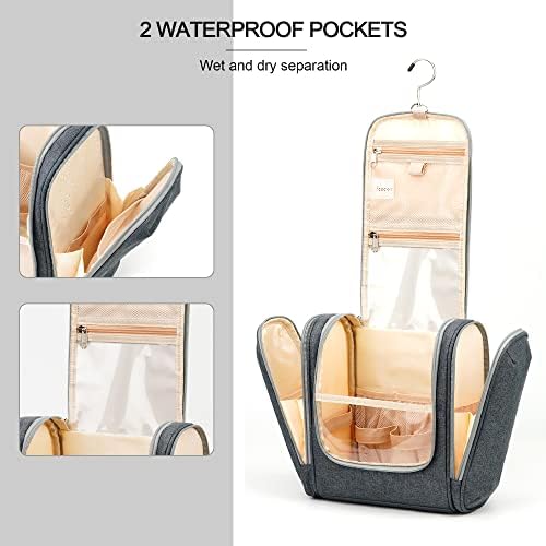Water-resistant Travel Hanging Toiletry Bag for Women and Men, 6 Organizer Compartments, Holds Full Size Bottles, Black