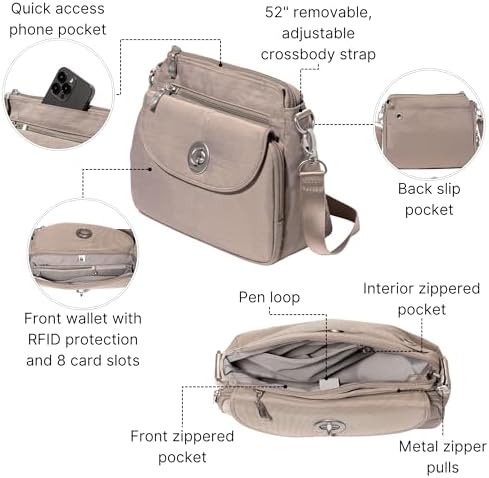 Baggallini Calais Crossbody Bags for Women Lightweight Water-Resistant Travel Purse Baggallini Calais Crossbody Bags for