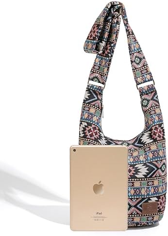 Coton Pose Women's Hippie Crossbody Bag - Top Zip Large Capacity Canvas Sling Bag - Handmade Jacquard Cloth