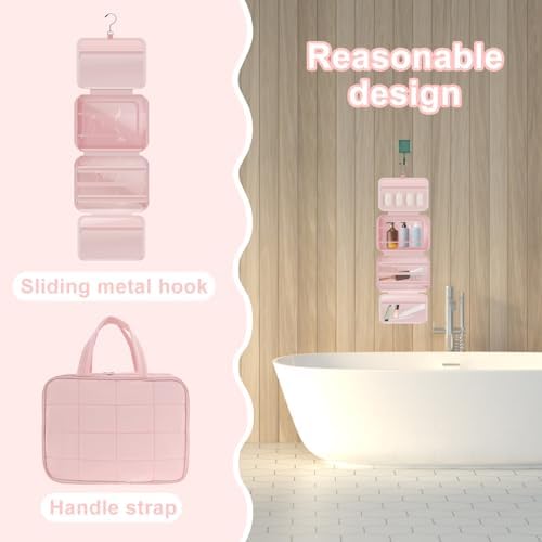 Toiletry Bag Compartmental Organizer Travel BagPortable Foldable with Anti-slip Metal Hook(Beige) Toiletry Bag Compart