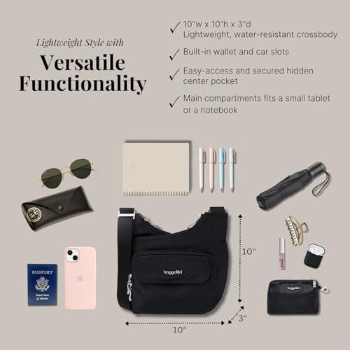 Baggallini Criss Cross Travel Crossbody Bag - Premium Leather, Women, Suitcases & Travel, Timeless Design, One Size | B