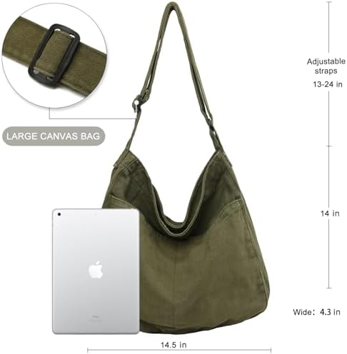 Dainaotm Canvas Tote Bag Casual Hobo Crossbody Shoulder Bag for Women Large Purse Messenger Bag Travel Work Dainaotm Can