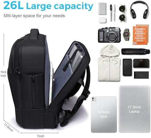 Men's Travel Backpack, 17.3 Inches Business Laptop, Water-Resistant, Carry on Airline Approved, USB Charger Port, 18x14x