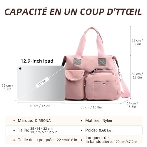 DIRRONA Sac à Main Imperméable Grande Mode Femmes Utilisation Daily Rose Nylon