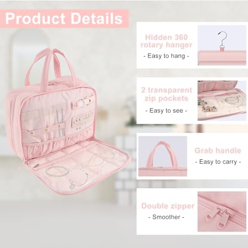 Toiletry Bag Compartmental Organizer Travel BagPortable Foldable with Anti-slip Metal Hook(Beige) Toiletry Bag Compart