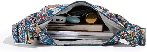 Coton Pose Women's Hippie Crossbody Bag - Top Zip Large Capacity Canvas Sling Bag - Handmade Jacquard Cloth