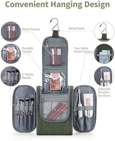 Narwey Large Blue Leaf Hanging Toiletry Bag for Women Travel and Men Cosmetics Organizers