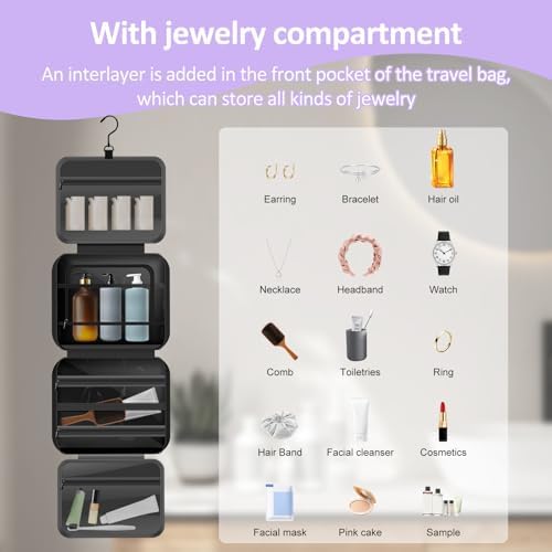 Toiletry Bag Compartmental Organizer Travel BagPortable Foldable with Anti-slip Metal Hook(Beige) Toiletry Bag Compart