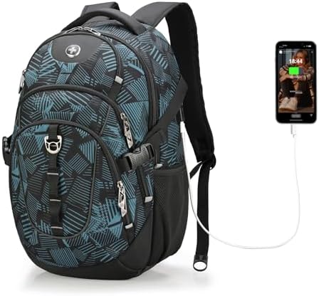 Swissdigital Design Laptop Backpack with USB Charging Port | Men's 15.6 Inches Fit 31L Travel Backpack | Blue/Black | SD