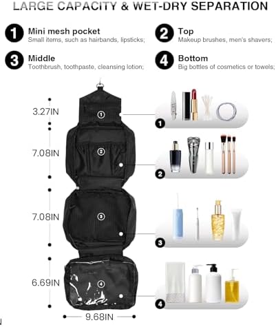 Travel Toiletry Bag for Women Men - Portable Large Hanging Organizer Sell Point: Makeup Bag for Cosmetic, Shampoo, Condi