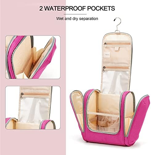 Water-resistant Travel Hanging Toiletry Bag for Women and Men, 6 Organizer Compartments, Holds Full Size Bottles, Black