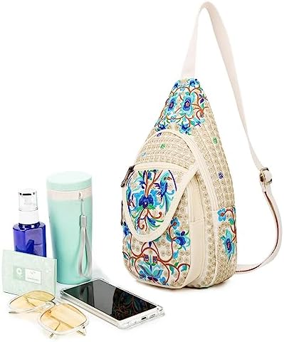 SILKAREA Embroidered Boho Small Sling Bag for Women Travel (Blue) SILKAREA Embroidered Boho Small Sling Bag for Women Ch