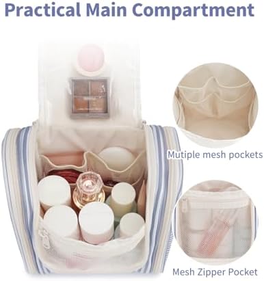 Narwey Large Blue Leaf Hanging Toiletry Bag for Women Travel and Men Cosmetics Organizers