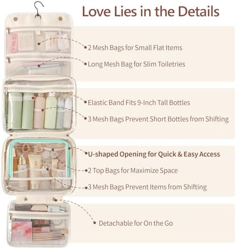 Hanging Travel Bag for Toiletries Quilted Plaid Waterproof Makeup Organizer Brown (M) Smart Large Compartments Toiletr