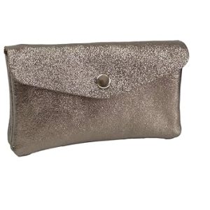 Portefeuille élégant en cuir métallisé Medio taupe fermerture à bouton